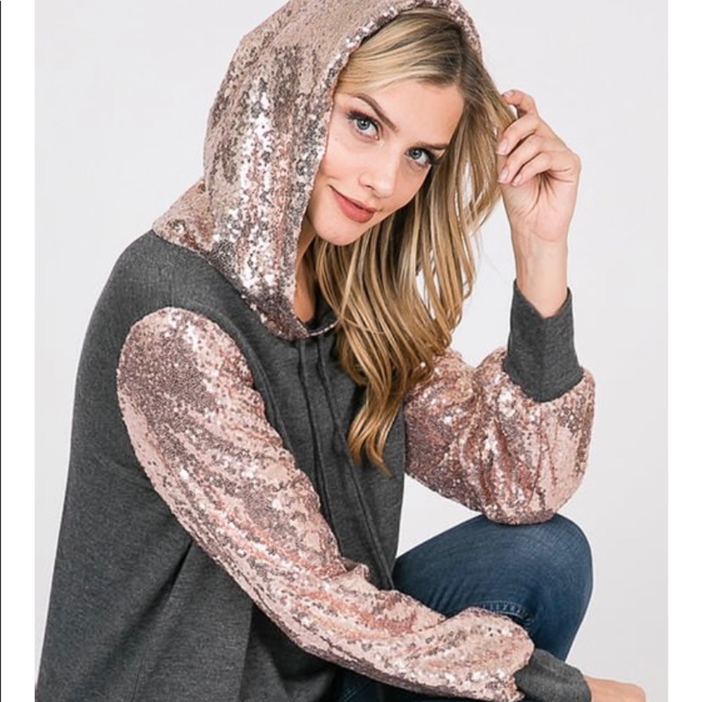 Rose gold sequin hoodie
